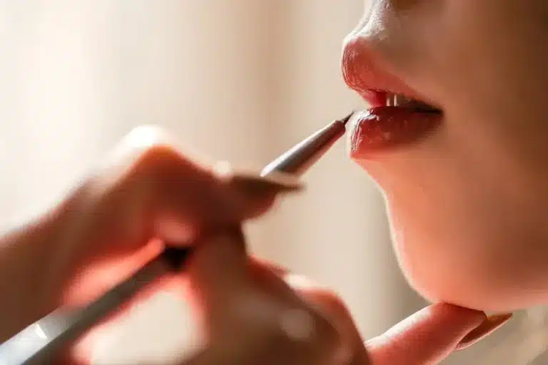 Lèvres pulpeuses avec du maquillage